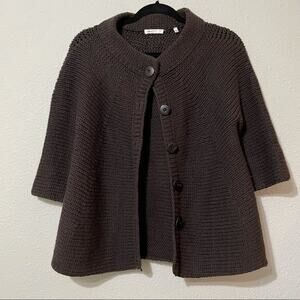 Vince Brown Chunky Knit 1/2 Sleeve Dark Academia Cardigan Sweater Buttons Small